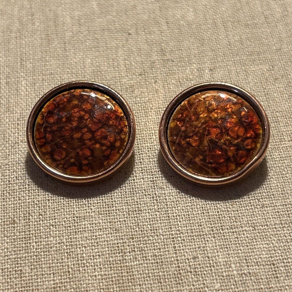 Vintage Renoir Matisse Copper and Red Enamel Round Earrings Clip On Signed